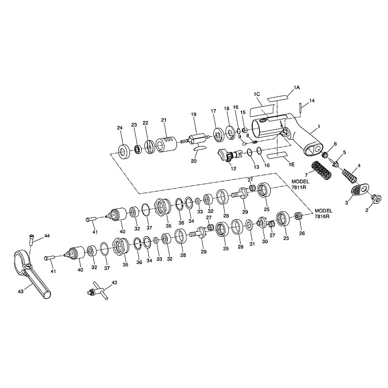 Diagram Diagram and Parts List for IR7811R  Ingersoll Rand Drill